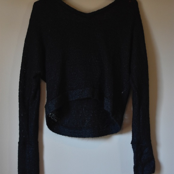 MIND CODE Black Knit Crop Sweater with Hood - Picture 2 of 5